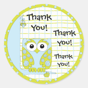 Babydusche Blau/Aufkleber für die Eule 1 1/2" oder Runder Aufkleber