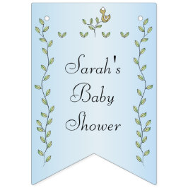 Babydusche BLAU "goldene Vögel", Frack-Banner Wimpelkette