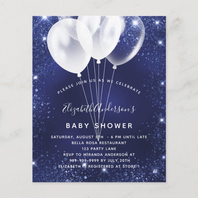 Babydusche blauen Ballon Einladung Flyer (Vorne)