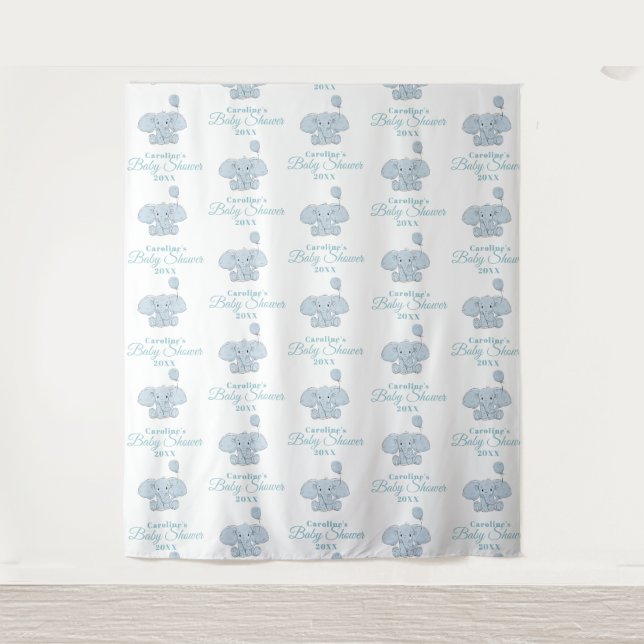 Babydusche Blauer Elefant| Schritt und Wiederholun Wandteppich (Vorderseite)