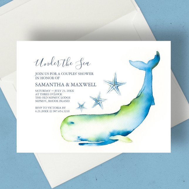 Babydusche Blue Nautical Whale Watercolor Einladung (Baby Shower Blue Nautical Whale Watercolor Invitation)