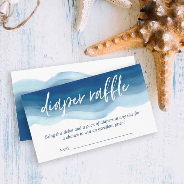 Babydusche Blue Ombre Wasserfarben Windelwanne Begleitkarte (This nautical design features a watercolor blue ombre background with diaper raffle script.
)