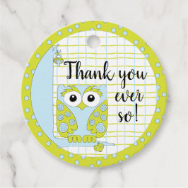 Babydusche Blue Owl in einem Baum Geschenkanhänger