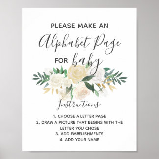 Babydusche Blume Alphabet Page Activity Sign Poster