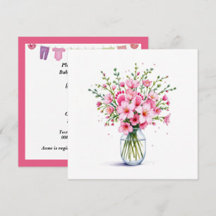 Babydusche Blume Bouquet mit Babybett Einladung