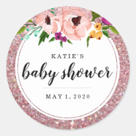 Babydusche Blume Crown Glitzer Pink Lila Runder Aufkleber