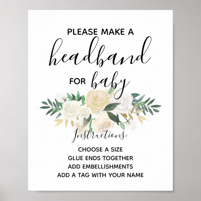 Babydusche Blume Headband Station Aktivität Poster (Vorne)