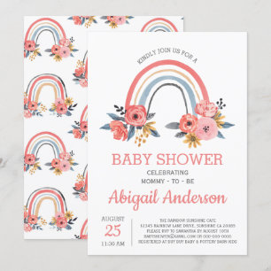 Babydusche Blumen Moderne Elegante Rainbow Einladung