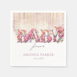 Babydusche Blumenbriefe Pink Gold Personalisiert Serviette