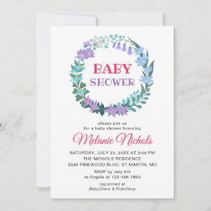 Babydusche Blumengrün Wreath Bluebell Lilac Einladung