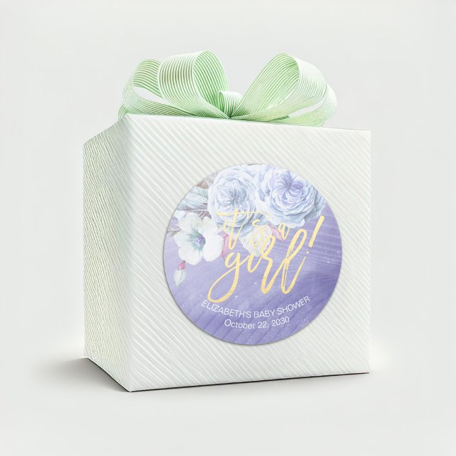 Babydusche Bohemische Blume und Federn Runder Aufkleber (Von Creator hochgeladen)