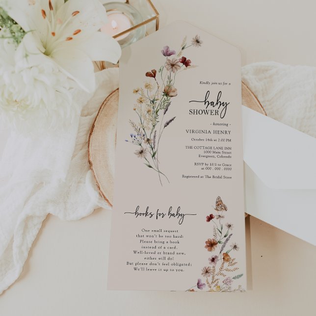 Babydusche Boho alle in einer Einladung (Wildflower Baby Shower Boho All In One Invite with Butterfly by Painted Paperie
)