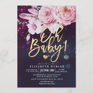 Babydusche Boho Blumenzather Lila Bokeh Light Einladung