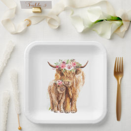 Babydusche Boho Highland Calf Pappteller