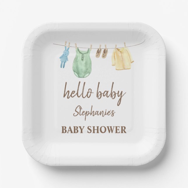 Babydusche Boho Kleidung Line Hallo Baby Pappteller (Vorderseite)