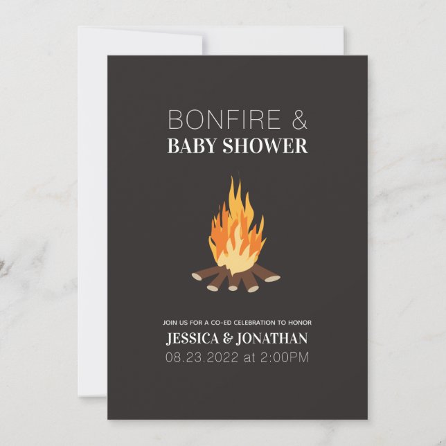 Babydusche Bonfire Co-Ed Paare Einladung (Vorderseite)