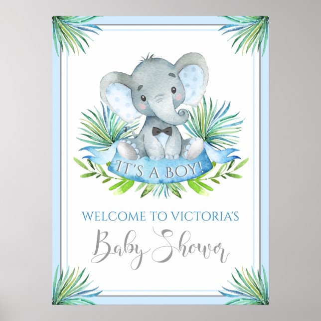 Babydusche Boy Elephant Begrüßungszeichen Poster (Vorne)