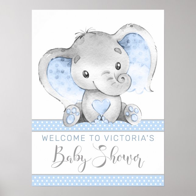 Babydusche Boy Elephant Begrüßungszeichen Poster (Vorne)