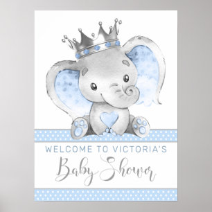 Babydusche "Boy Elephant Prince" Begrüßungszeichen Poster