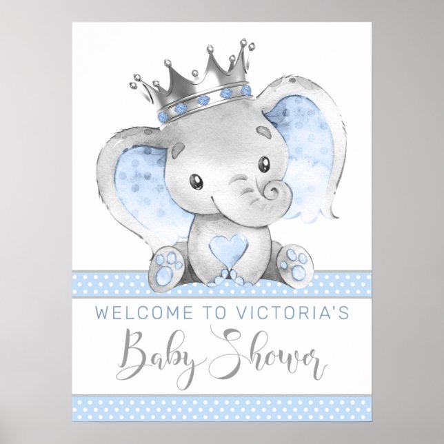Babydusche "Boy Elephant Prince" Begrüßungszeichen Poster (Vorne)