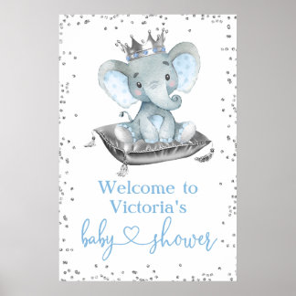 Babydusche "Boy Elephant Prince" Begrüßungszeichen Poster