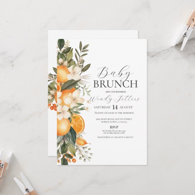 Babydusche Brunch Bachelorette Frucht Einladung (Vorderseite/Rückseite Beispiel)