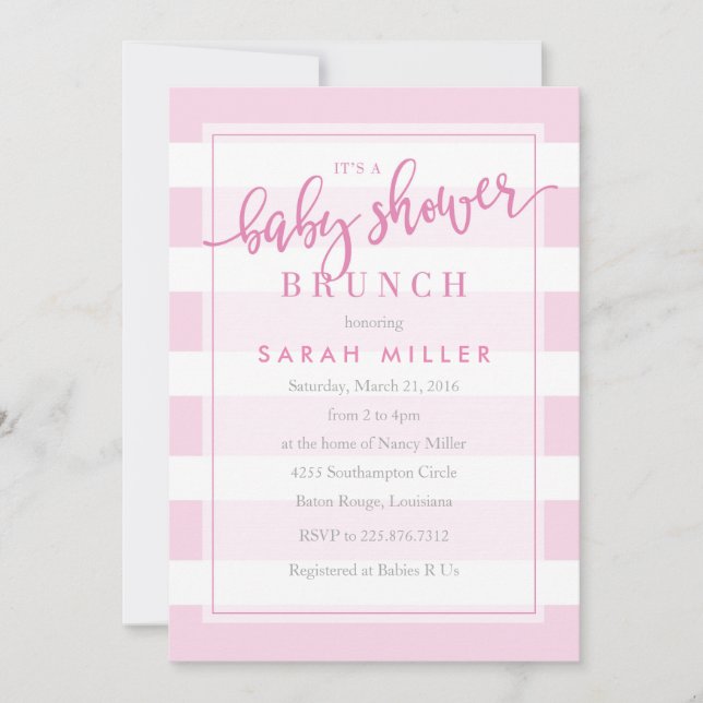Babydusche Brunch Einladung Streifen Girl (Vorderseite)