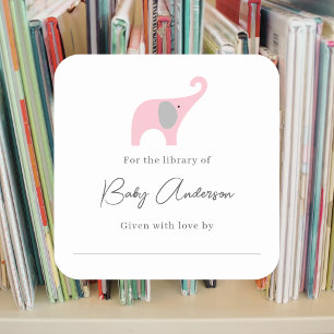 Babydusche Buchzeichen rosa Elefant Quadratischer Aufkleber