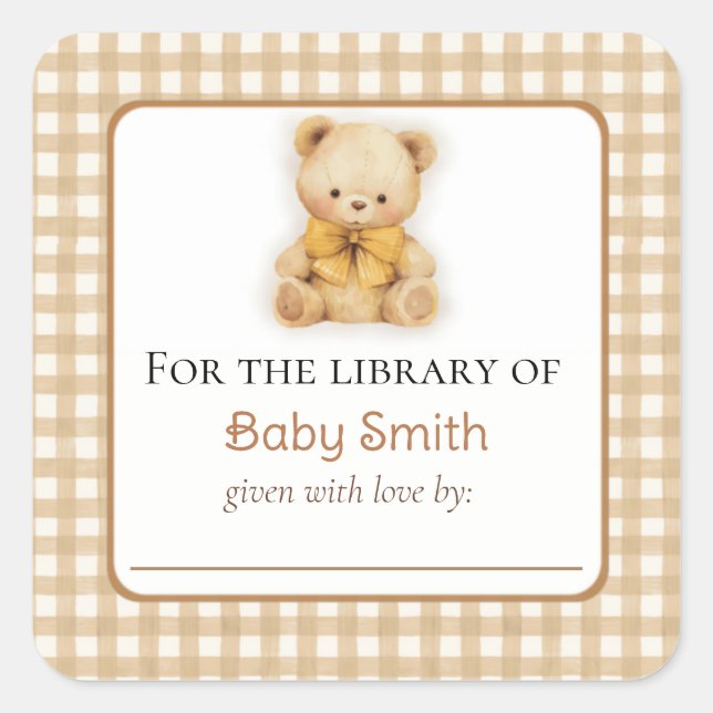 Babydusche Buchzeichen Sticker Plush Teddy Bear (Vorderseite)