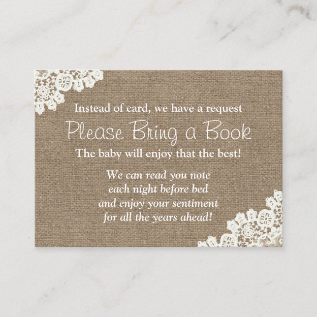 Babydusche Burlap & Lace Bringen Sie eine Buchungs Begleitkarte (Vorderseite)