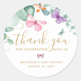 Babydusche Butterfly Danke, dass Sie dafür sind Runder Aufkleber