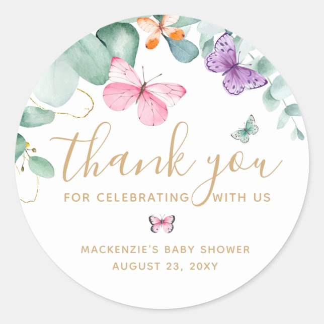 Babydusche Butterfly Danke, dass Sie dafür sind Runder Aufkleber (Vorderseite)