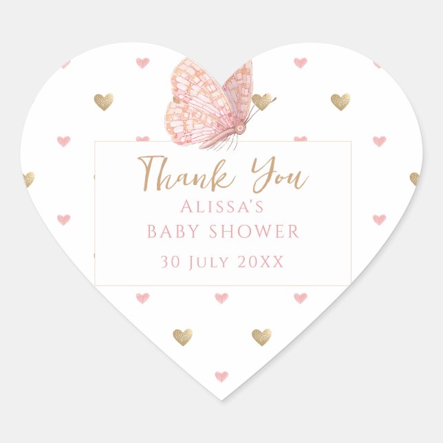 Babydusche Butterfly Danke Herz-Aufkleber (Vorderseite)