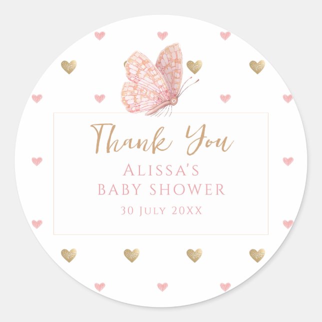 Babydusche Butterfly Danke Runder Aufkleber (Vorderseite)