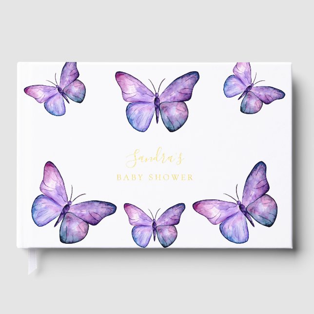 Babydusche Butterfly Elegant Lila Gästebuch (Vorderseite)