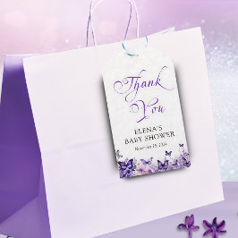 Babydusche Butterfly Elegantes Lila Blumenmuster Geschenkanhänger