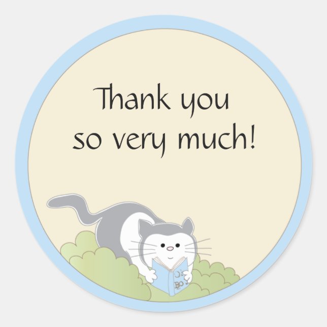 Babydusche "Cat/Blue/Book" Aufkleber 1 1/2" oder 3 (Vorderseite)