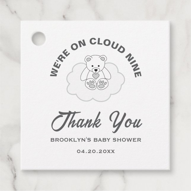 Babydusche Cloud Nine Teddy Bear Geschlecht neutra Geschenkanhänger (Vorderseite)