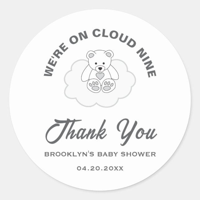 Babydusche Cloud Nine Teddy Bear Geschlecht neutra Runder Aufkleber (Vorderseite)