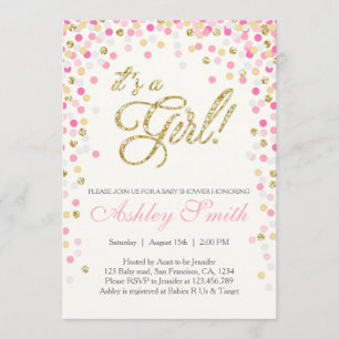 Babydusche Confetti Pink Gold Glitzer Einladung