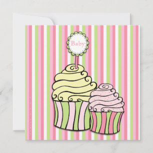 Babydusche Cupcake Salon gestreift Einladung