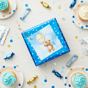Babydusche dank niedlichem Teddybär in blauer Himm Geschenkanhänger
