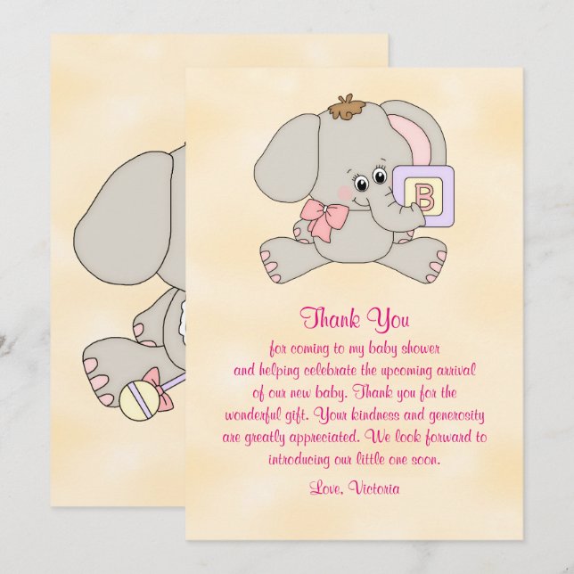 Babydusche Danke Baby Elephant Einladung (Vorne/Hinten)