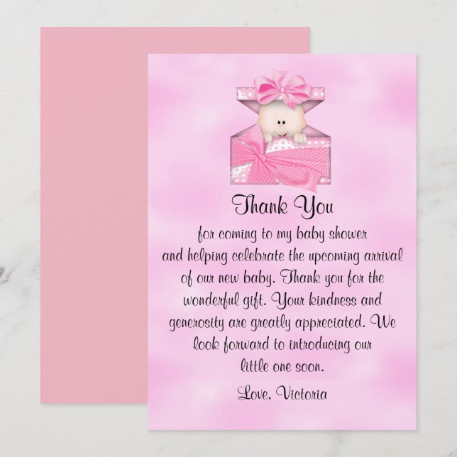 Babydusche Danke Baby Girl Einladung (Vorne/Hinten)