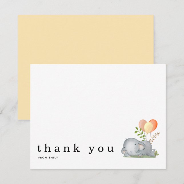 Babydusche Danke, dass du Elephant Asleep Yellow n Mitteilungskarte (Vorne/Hinten)