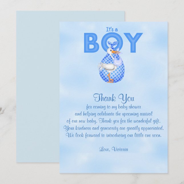 Babydusche Danke, es ist ein Baby Boy Einladung (Vorne/Hinten)