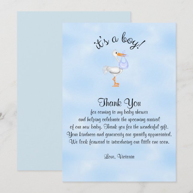 Babydusche Danke, es ist ein Baby Boy Stork Einladung (Vorne/Hinten)