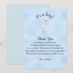 Babydusche Danke, es ist ein Baby Boy Stork Einladung