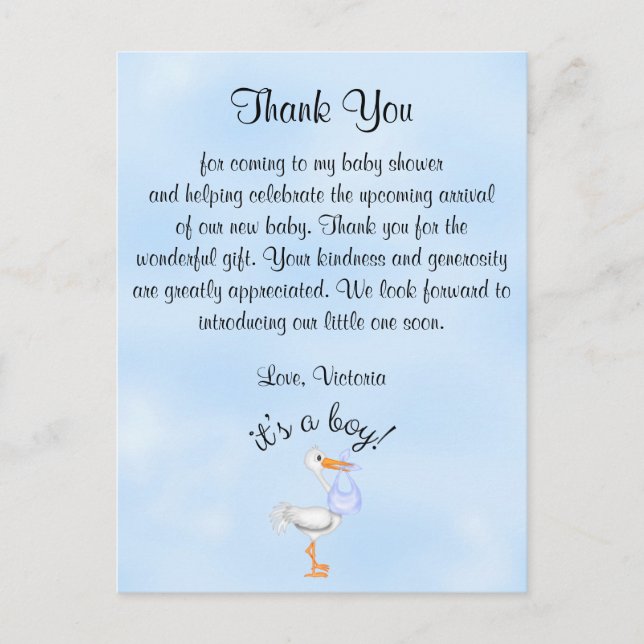Babydusche Danke, es ist ein Baby Boy Stork Postkarte (Vorderseite)