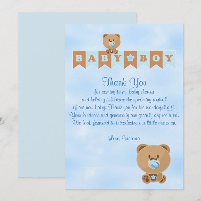 Babydusche Danke, es ist ein Baby Boy Teddy Be Einladung (Vorne/Hinten)